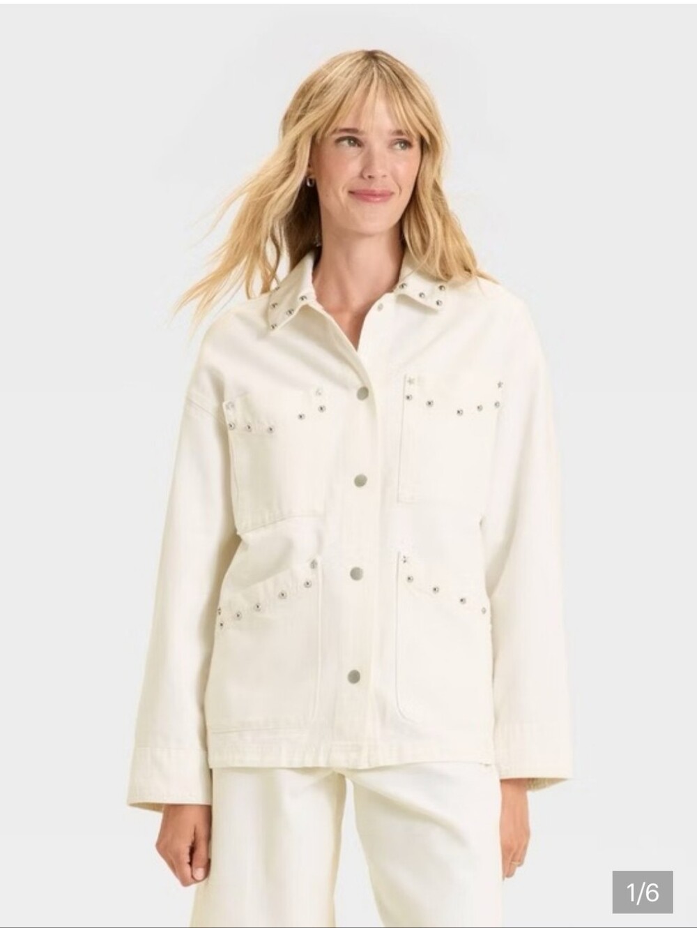 Universal Thread White Oversized Studded Denim Chore Jean Jacket Shacket  L